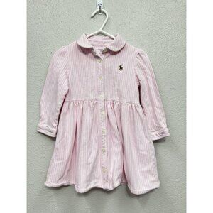 Ralph Lauren Polo Dress Baby Girls Pink White Striped Knit Oxford Sz 18 Months